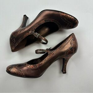 Franco Sarto Mary Jane Snake Skin Retro Heels in Bronze Brown Size 8.5